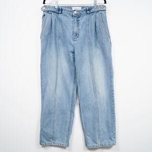 Pinkyotto High Waist Pleated Denim Jeans Adjustable Waist Wide Leg 33